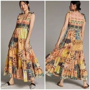 💋Anthropologie Geisha Design Rosalinda Patchwork Maxi dress size XS